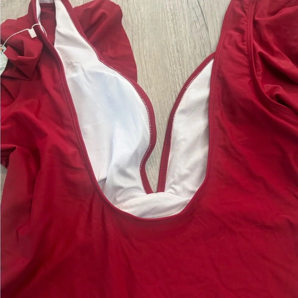 Sleek Red One Piece Swimsuit with Plunging V-Neckline